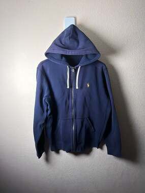 Polo Ralph Lauren Waffle-Lined Full-Zip Fleece Hoodie Navy Blue Men's Large